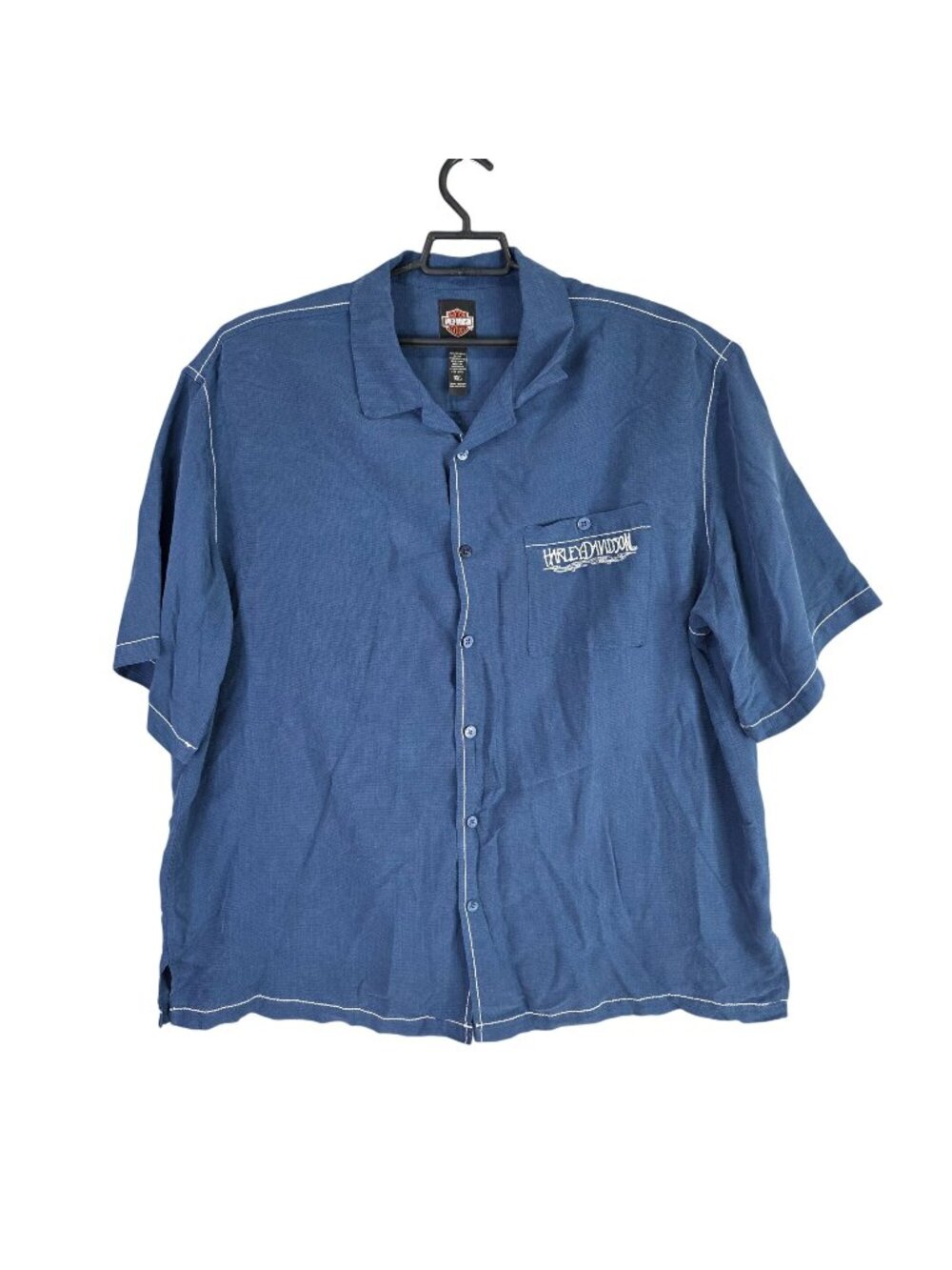 Mens Harley-Davidson Blue Button Up Shirt Short Sleeve Rayon Blend Size 3XL